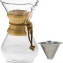 Pour Over Coffee Maker, Wood and Glass, 600ml with Stainless Steel Filter, 5 x 9 inches