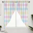 Happy Easter Swag Curtain Valance 36"x45" for Farmhouse Kitchen, Colorful Rainbow Plaid 2 Panels Rod Pocket Small Window Swag Valance Pair for Bedroom Living Room Bathroom Geometry Buffalo Checker