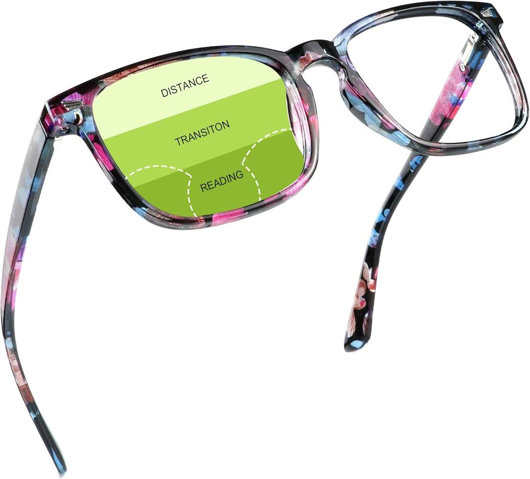 YEIN Progressive Multifocus Reading Glasses, Spring Hinge Blue Light Blocking Glasses for Women, No Line Multifocal Readers with Clear Lenses (+0.00/+2.50 magnification)