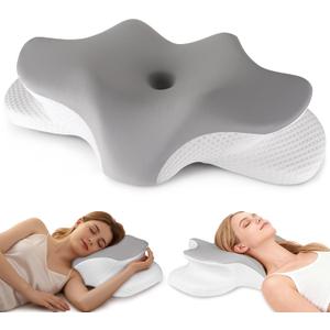 Cervical Neck Pillow for Pain Relief, Ergonomic Contour Pillow for Sleeping, 2 Heights Cooling Pillow for Neck and Shoulder Support, Memory Foam Orthopedic Pillow for Side Back Stomach Sleepers Grey
