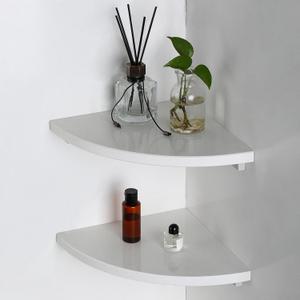 Koville Italian Marble Corner Shower Shelf for Bathroom, 10'' Marble Corner Shelves for Bath, Wall Mounted Stone Corner Shower Caddy, No Drilling Adhesive Shower Shelf - White Cliff (2-Layer)