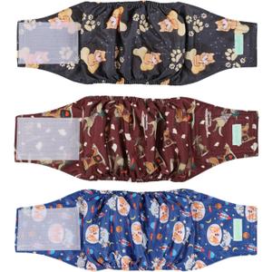 wegreeco Washable Male Dog Belly Band (Stylish Pattern)- Pack of 3 - Washable Male Dog Belly Wrap, Dog Diapers Male (Funny Dogs, Medium)