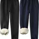 2 Pack Fleece Lined Sweatpants Women, Sherpa Lined Joggers Women Pants with Pockets Winter Warm Athletic Sweatpants (Small, Black, Navy Blue)