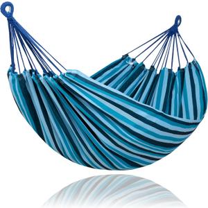 SUNCREAT Hammocks Outdoor Camping Double Hammock, Extra Large 2 Person Hammock for Camping, Blue Stripes