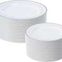 FOCUSLINE Silver Plastic Plates Set of 60, Disposable Plates with Silver Rim 30 Dinner Plates 10" and 30 Salad Dessert Appetizer Plate 7", Elegant Fancy Heavy Duty Wedding Party Plates