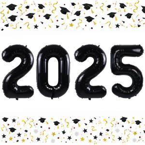 5 x Smlpuame 40 Inch 2025 Balloons Black, LargeFoil Number Balloons for Happy New Years Festival Celebration Party Supplies Class of 2025 Graduation Decorations
