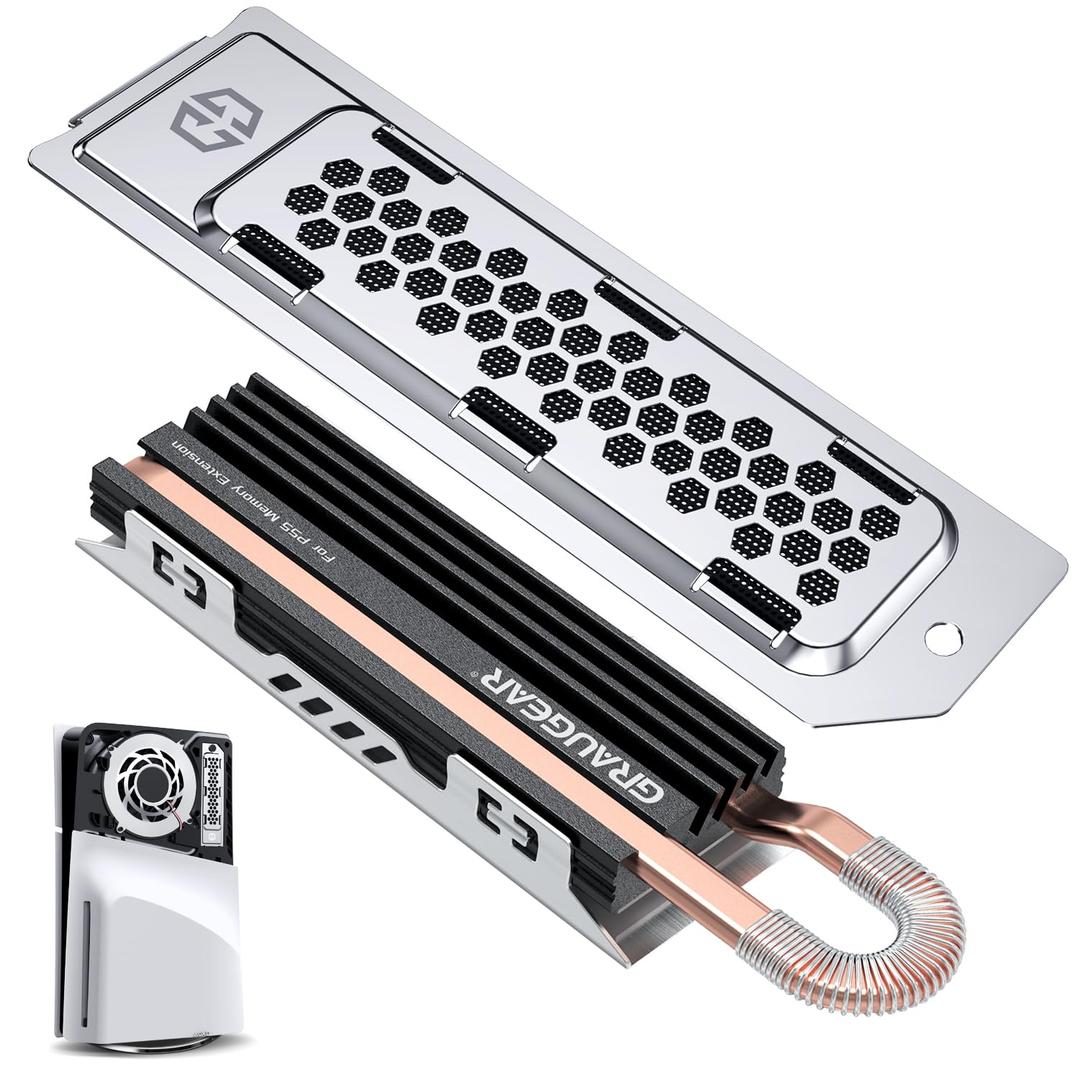 GRAUGEAR PS5 Pro/Slim SSD Heatsink Cover Set, Metal Heat Dissipation Cover, Copper Heat Pipe and Aluminum Fin for PS5 SSD Storage