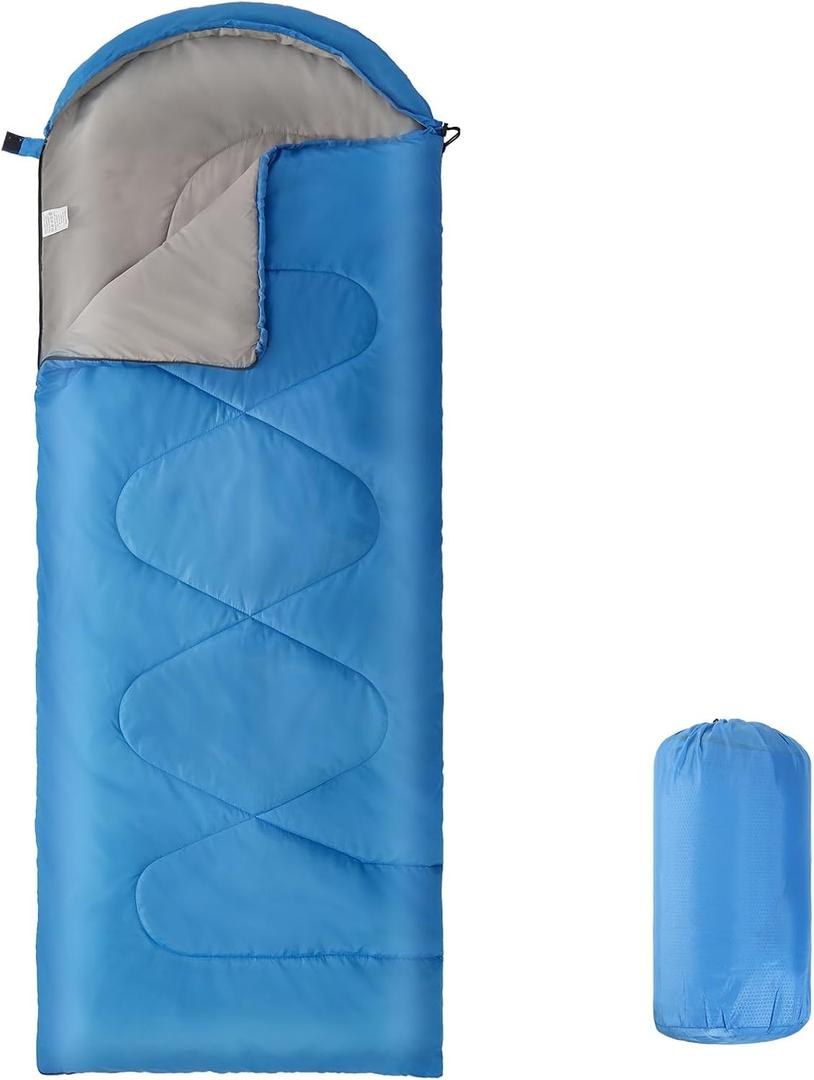 Sleeping Bags for Adults KidsLightweight Waterproof Compact Sleeping Bag with Stuff Sack for Warm Camping Cold Hiking Traveling Outdoor Activities (Large, blue)