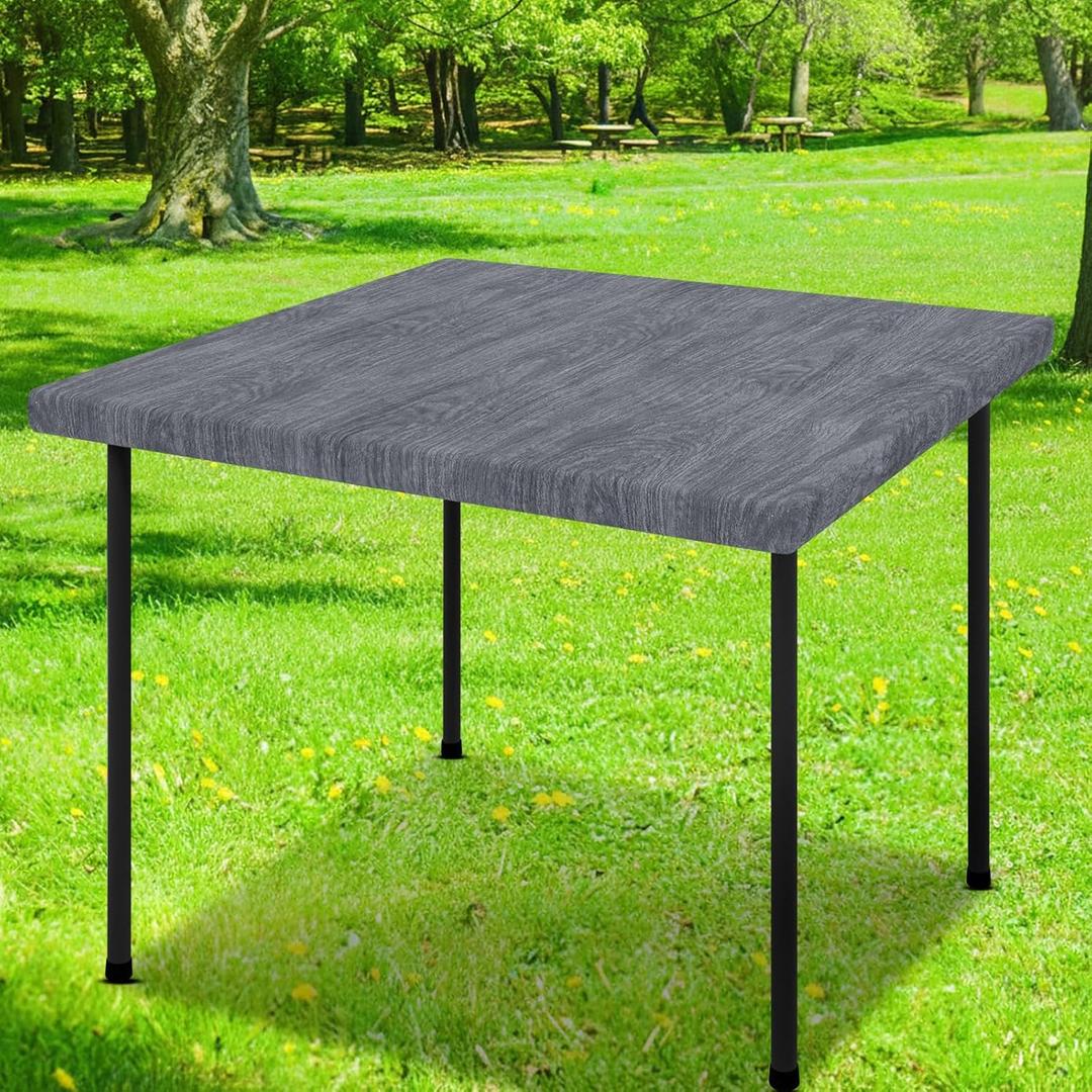 Smiry Square Table Cloth Cover, Waterproof Elastic Fitted Picnic Tablecloth, Wipeable Flannel Backed Vinyl Tablecloths for Camping, Dining, Outdoor (Dark Grey, 36" x 36")