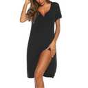 Ekouaer 1 Pack Nightgowns for Women Button Down Night Shirts Short Sleeve Sleep Shirts V Neck Sleepwear Pajama Dress XXL