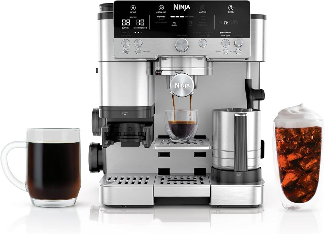 Ninja Espresso Machine, Luxe Caf Premier Series, Drip Coffee Maker and Rapid Cold Brew, Integrated Grinder, Assisted Tamper, Hands-Free Frother, for Cappuccinos and Lattes, Dairy or Non-Dairy, ES601