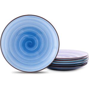 Selamica Ceramic 8 inch Dinner Plates, Small Dessert Salad Plates, Porcelain Serving Plate for Appetizer, Pancakes, Steak, Set of 6, Black Speckles, Gradient Blue