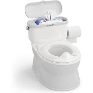 CheerTry 2-in-1 Toddler Potty Training Toilet - with Detachable Training Seat, Realistic Flushing Sound for Boys & Girls Ages 1-3 with Wipes Storage, Toilet Paper Holder