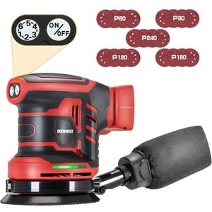 IRONFIST Orbital Sander Compatible with Milwaukee M18 Battery, 5 Brushelss Electric Random Palm Sander 21000RPM with Dust Collector for Sanding, Polishing, Waxing (Battery Not Include)