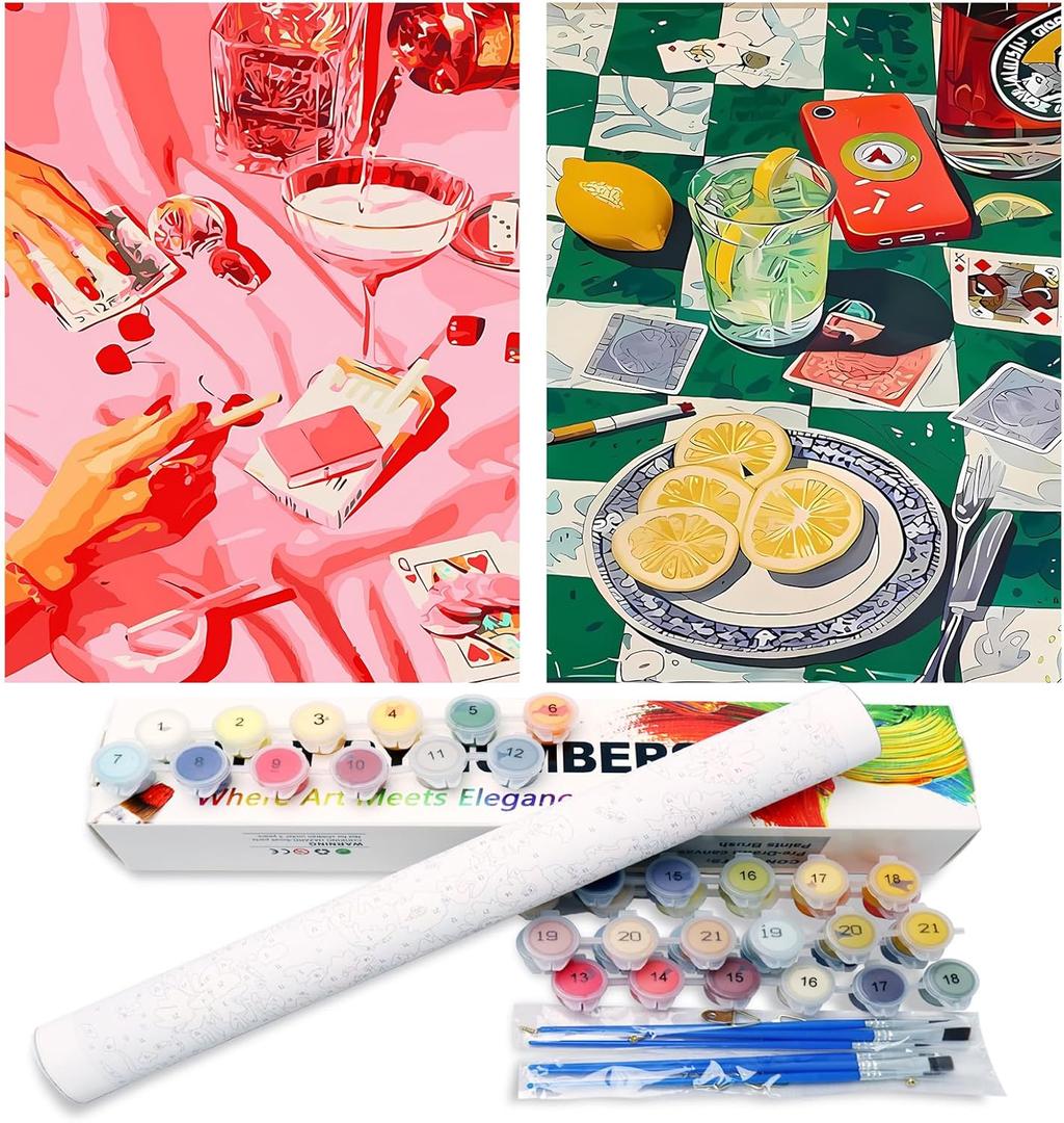 2 Pack Paint by Number Adults, Poker Paint by Numbers Kit for Adults Beginners, DIY Crafts Acrylic Painting by Number Kits Couple for Gifts Home Decor 12x16 Inch