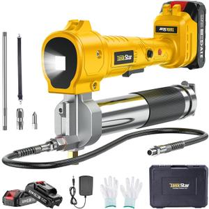 TaskStar Electric Grease Gun Cordless 10000 PSI, Grease Gun Kit with 22.0Ah Batteries & Charger, 39.4" Flexible Hose & LED Light for Tractors Trucks Trailers Heavy Equipment Maintenance (Yellow)