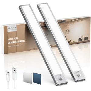LROLTEF Under Cabinet Kitchen Lights, Motion Sensor Dimmable 21cm 1500mAh 6500K LED Under Counter Rechargeable Wardrobe Indoor Night Lights for Kitchen Shelf Stairs Closet 2 Pack