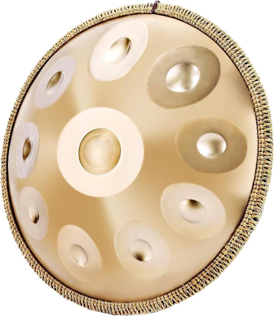 Handpan 22 Inches Drum Set, 440Hz 10 Notes Hand Drum Instrument, Premium Steel Hand Drum, Includes Carrying Case, Drumsticks, Spiral Wraps, Instruction Guide