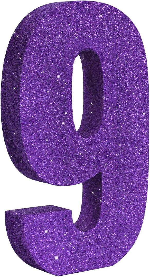 TONIFUL 7.8 Inch Purple Glitter Number 9 Wooden Table Centerpiece Purple Birthday Party Decorations,Digit 9 for Birthday,Chrismas,Graduation,Halloween,New Year,Anniversary Party Supplies(1 Pack)