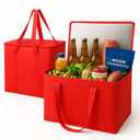 musbus 2-Pack XL-Large Insulated Grocery Shopping Bags, Red, Reusable, Heavy Duty, Zipped Zipper,Collapsible,Tote,Cooler,Groceries,for car,Recycled Material Warm Foldable Bag…