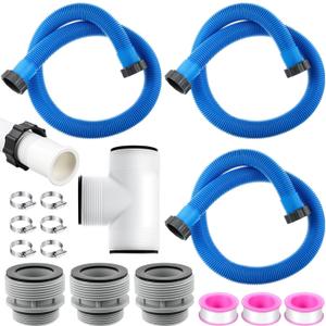 3 Pack 1.5''x59'' 29060e Flexible Pool Filter Pump Hose Kit for Above Ground Pools, with 1.5'' 3-way Connector, 3 4560 Conversion Adapters 40mm to 1.5'' for Sand Filter, Saltwater System(Blue)