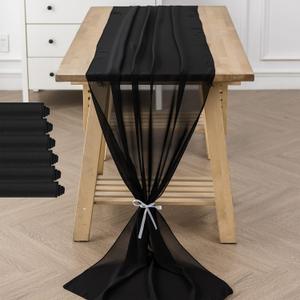6Pack 10ft Chiffon Table Runner 29x120 Inch Sheer Romantic Table Runner for Wedding Birthday Party Bridal Shower Outdoor Decoration-Black