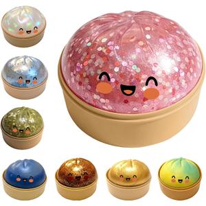 Glitter Dumpling,Large Dumplings Squishy,Mega Rainbow Dumpling Stress Relief Fidget Toy(Transparent Pink)