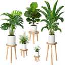 5-Pack Wood Plant Stands Indoor, Single Plant Stand for 6-22 Inch Pots, Mid-Century Modern Plant Stool, Tall Plant Stand for Large Plants Perfect Fit for Living Room, Balcony, Office (Light Brown)