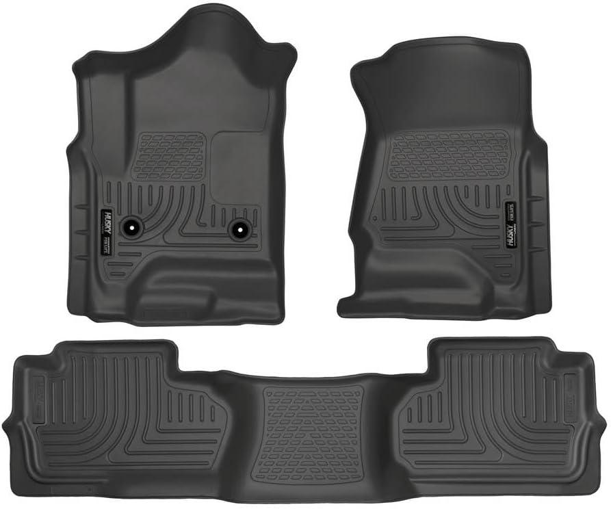 Husky Liners Weatherbeater Floor Mats | Fits 2014-2019 Chevrolet Silverado & GMC Sierra 1500 (19 LD Only); 15-19 Silverado/Sierra 2500/3500 Dbl Cab (Footwell Cvg) | Front & 2nd Row, 3-pc Black - 98241
