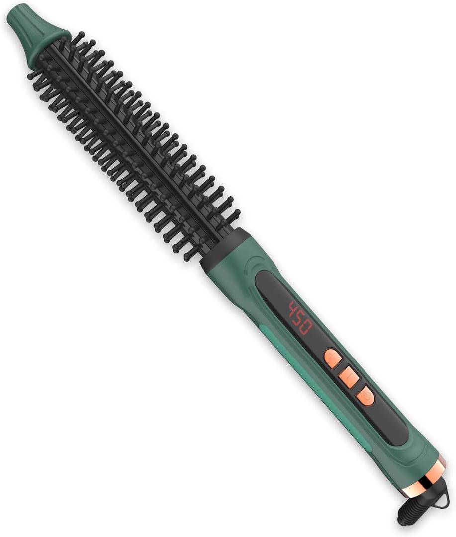 BANGMENG Mini Thermal Round Brush, 1/2 Inch Barrel Volume Heat Styling Brush for Men and Women Short Thin Curly Straight Hair, Heated Curling Iron,12 Temperature Setting, Green (1.1 Inch with Bristles)