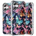 Hocase for iPhone 16 Plus Case, with [Curly Wave Edge & Shiny Design] [Compatible with MagSafe] [Reinforced Corners] Slim Fit Shockproof Protective Phone Case - Flying Butterflies