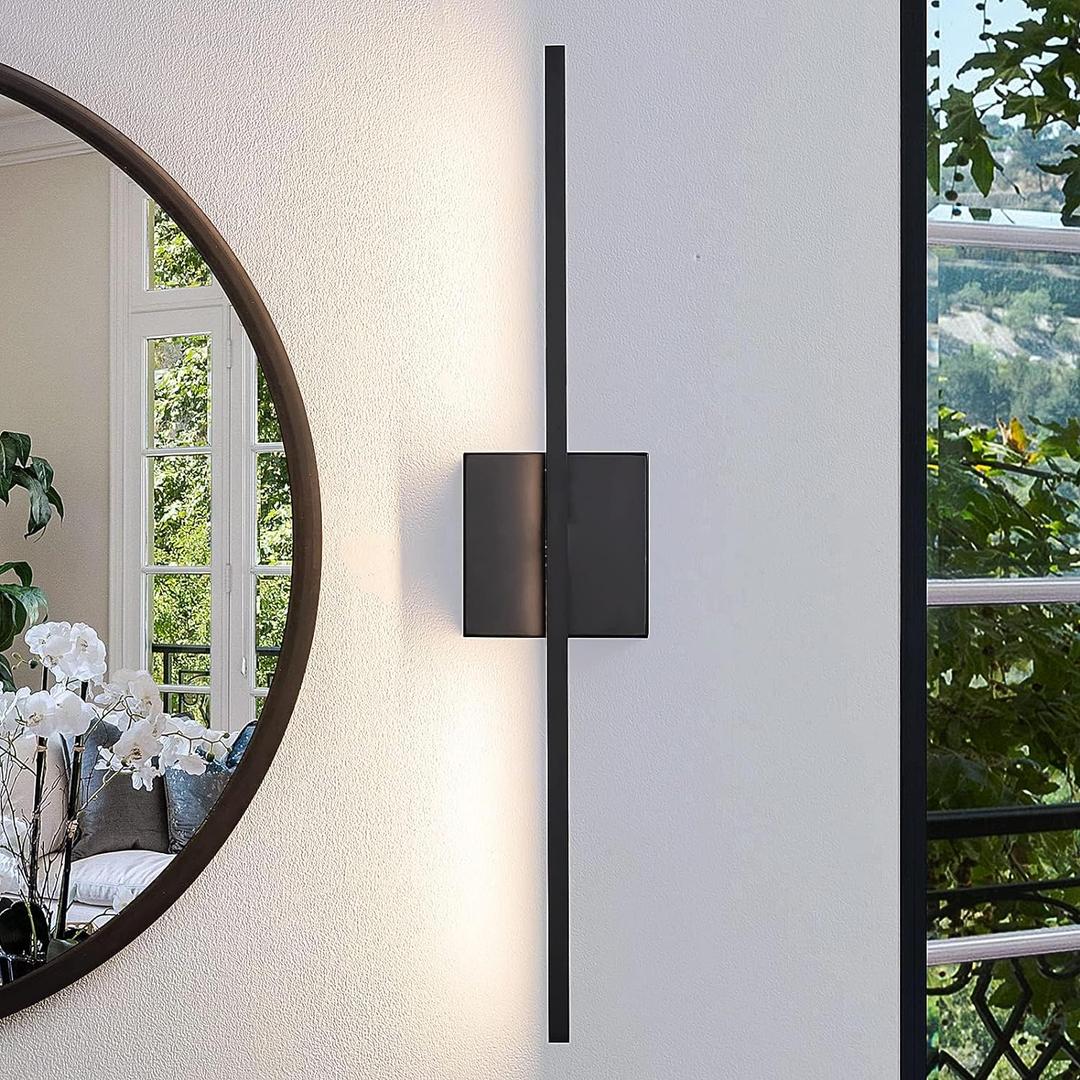 Black Bathroom Light Fixtures - 24 Inch Black Vanity Lights for Bathroom Led Vanity Lighting Bar Over Mirror Dimmable Wall Sconce with 3500K Warm White