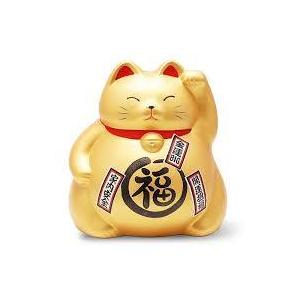 Large Banko Ware Lucky Cat Piggy Bank – 7.8 inches Traditional Japanese Maneki Neko Figurine with Red Mat, Feng Shui Decorative Ornament for Home or Office, Perfect Souvenir or Gift (Gold)