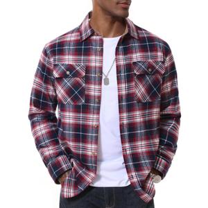 MAGNIVIT Flannel Shirt for Men Plaid Button Down Shirt Casual Cotton Shirt | cotton flannel plaid shirt, dual chest pockets, button down lapel design, relaxed fit for casual layering (Red, L)