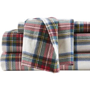 Comfort Spaces Cotton Flannel Sheets Cal King Size, Ultra Soft Flannel Sheet Set with 14" Elastic Pocket , Plain Print Warm Flannel Bedding, Scottish Plaid Red 4 Piece