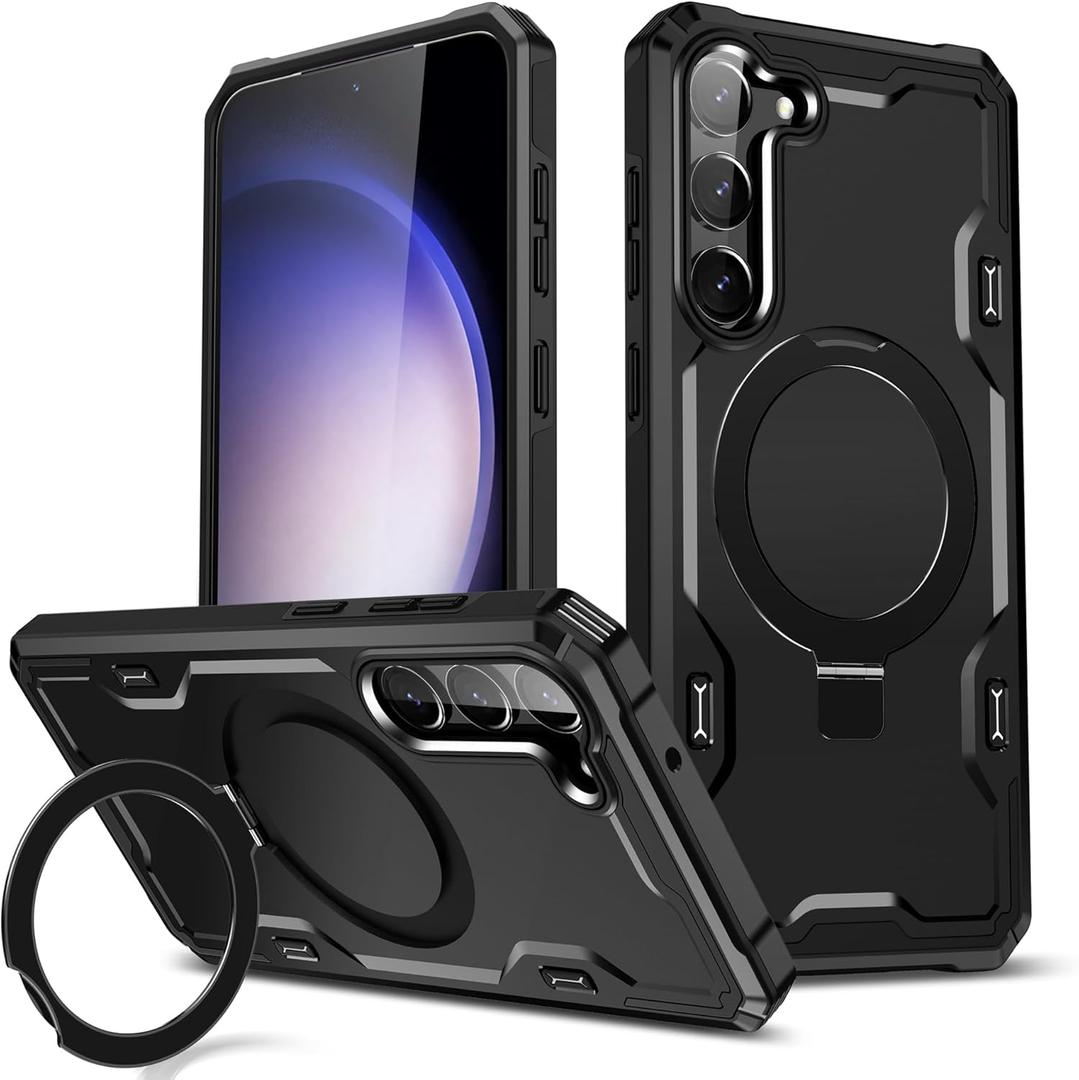 for Samsung Galaxy S23 Case, [Compatible with Magsafe] [Invisible Built in Stand & Ring Holder] MIL-Grade, Dual Layer Shockproof Full Protective Case for Galaxy S23-Black