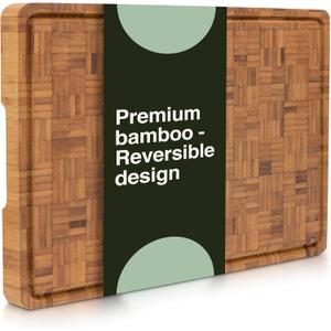 Cactus & Cubby Premium Bamboo Cutting Board. Deluxe Deep Carbonised End Grain Wooden Cutting Board. 16.5" x 11.8". Pre-oiled Butcher Block for Prepping & Serving. Knife Friendly