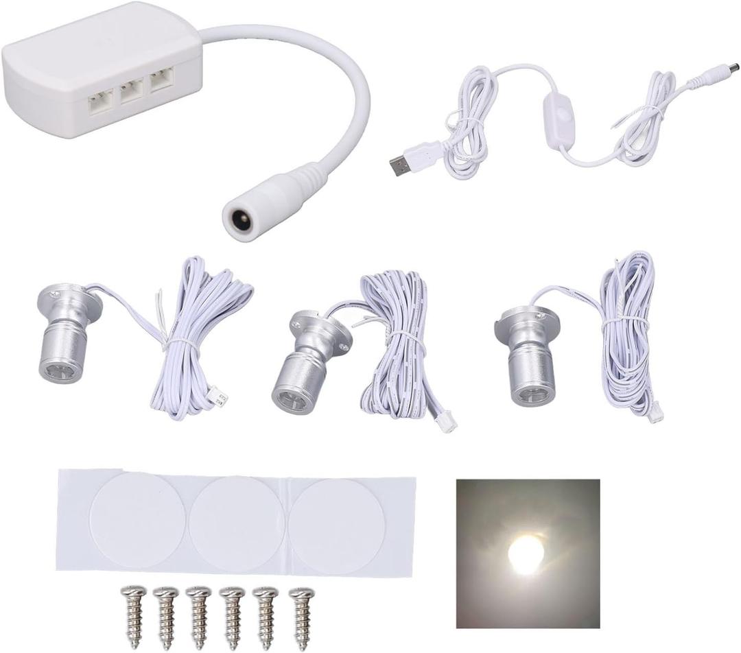 Mini LED Spot Lights Dimmable USB Showcase Display Light for Jewelry Collection (Silver)