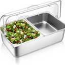 Ziliny Countertop Food Serving Display Container and Clear Roll Top Cover Stainless Steel Food Serving Tray Buffet Condiment Dispenser Display Rack for Restaurant Hotel Kitchen Party (2 Pan)