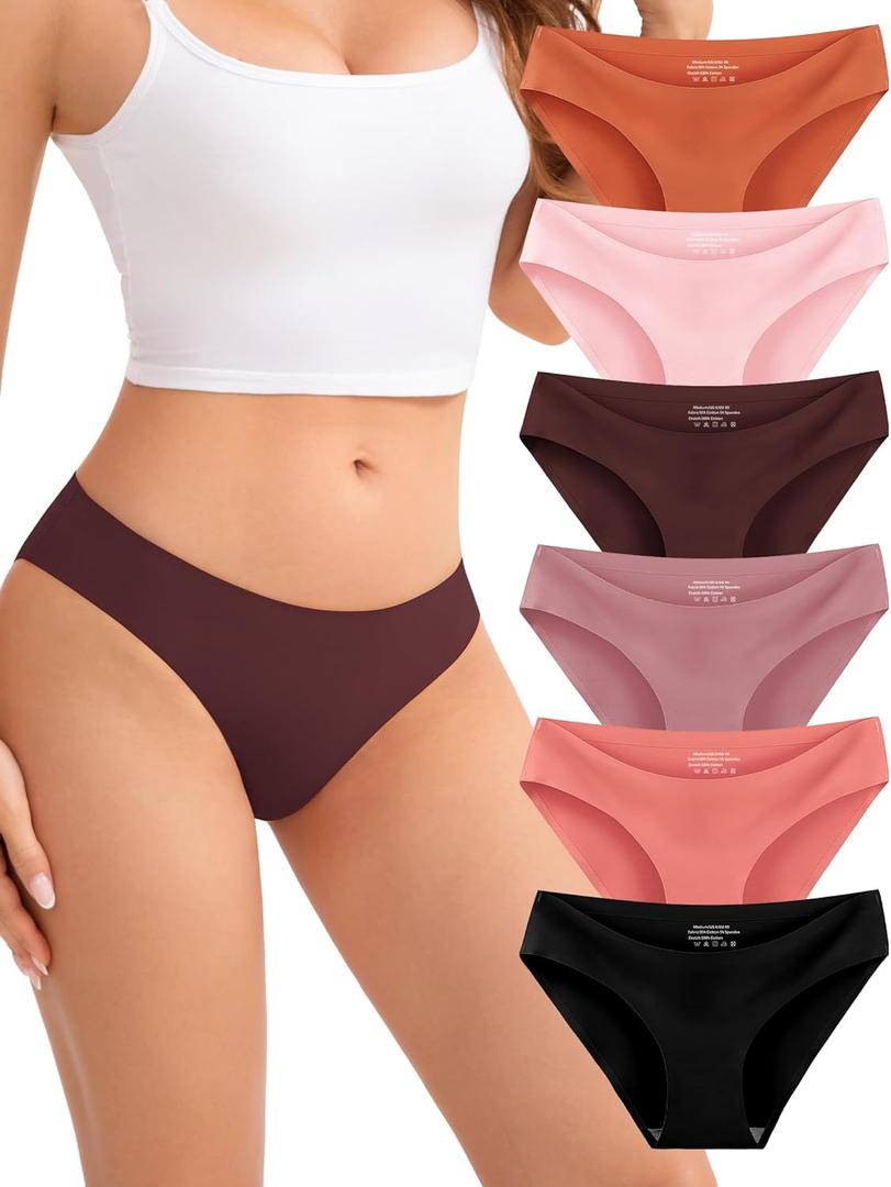 Womens Underwear Seamless Bikini No Show Panties Soft Comfortable Stretchy Invisibles Briefs Low Rise Hipster 6 Pack, M