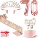 70th Birthday Decorations for Women, Including 70th Birthday Sash and Tiara, Cake Topper and Candles, Number Balloons, 70 Year Old Gifts Women