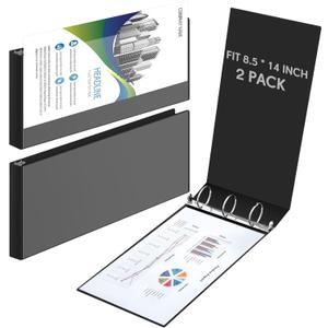 2 Pcs 8.5'' x 14'' Landscape PP 3 Ring Legal Size Binders, 2 Inch Round Ring Binder with Transparent Cover, Economy Holds Legal Paper for Artwork Blueprints Office Home Work Place(Black)