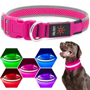 Flashseen LED Dog Collar, Light Up Dog Collar USB Rechargeable, Brightest Dog Lights for Night Walking, Adjustable Dog Collar Light for Dog Safety(Small, Candy Pink)