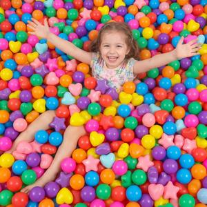 RoundFunny 100 Pieces Balls for Kids Star Heart Shape Plastic Balls for Toddler Playpen 2.17'' Play Toy for Crawl Tunnel Inflatable Pool Birthday Party Decoration