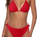 Zonsaoja Women String Bikini Set Halter Side Tie Two Piece Swimsuit Triangle Bathing Suits (Medium, Red)