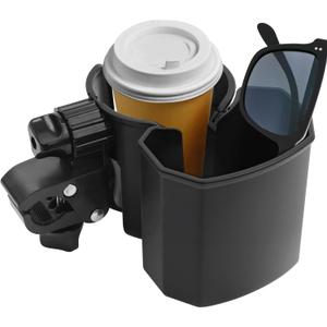 Universal Stroller Cup Holder with Phone Holder, 360 Rotatable Strong Clip, Big Storage Space for Walker, Wheelchair, Stroller, Bike