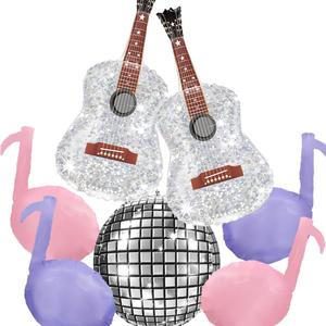 Pink and Purple Music Note Party balloons,Guitar Balloons,Disco ball balloons for Concert Music/Eras Party Decoration