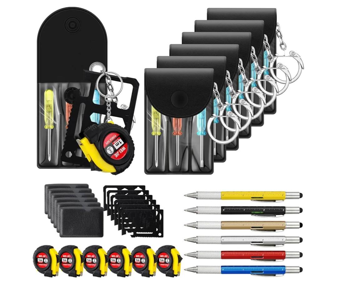24 Pcs Mini Tape Screwdriver Keychain Set Valentine's Day Men Gifts Bulk Employee Appreciation Gift Bulk Multitool Pen Card for Adult Tool Party (Multicolor)