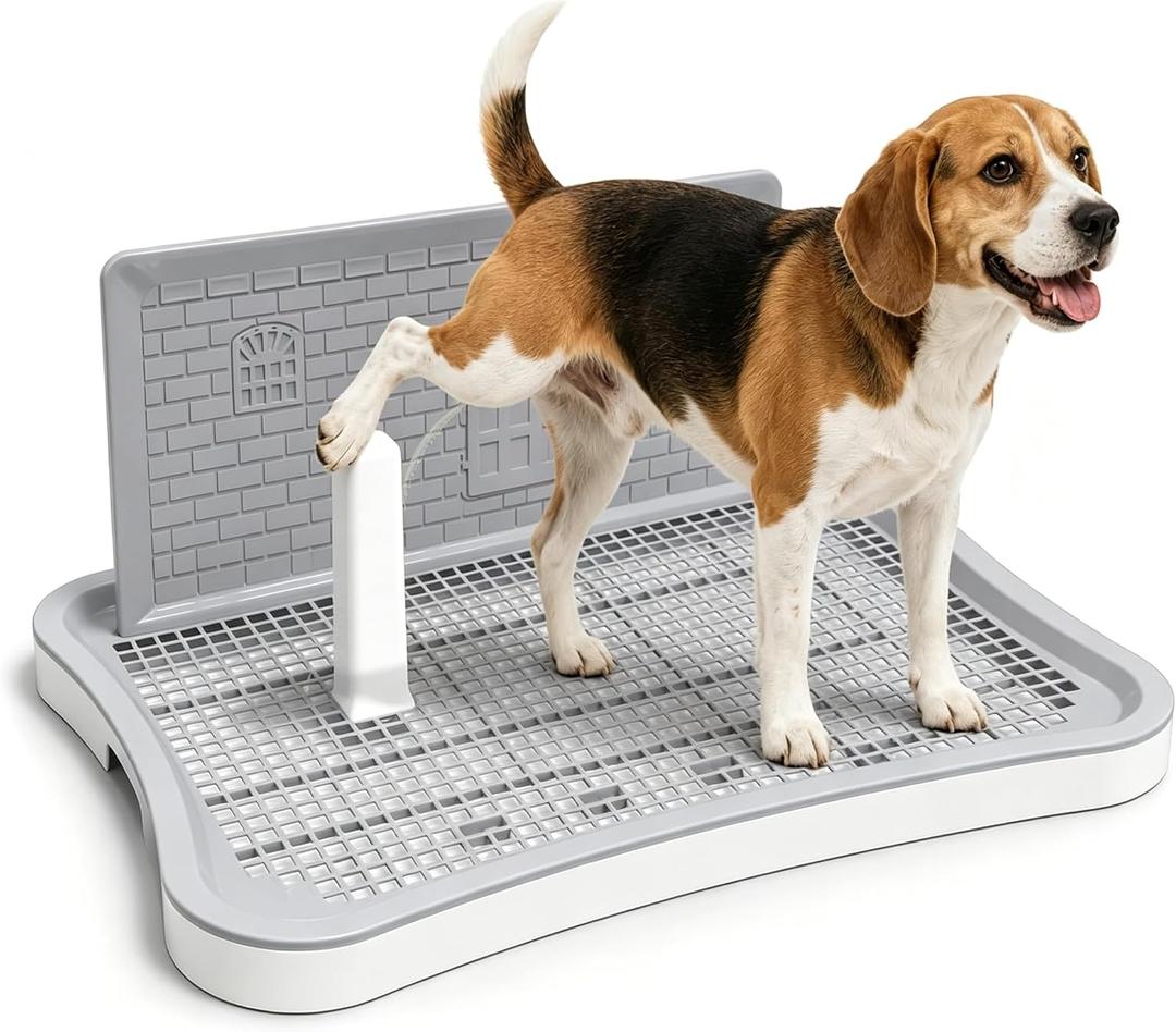 Pee Pad Holder for Small & Medium Dogs, Dog Potty for Dogs, Dog Litter Box Indoor, Puppy Potty Training Tray with Splash Wall & Center Post, 23.4" x 19.5" x 2"