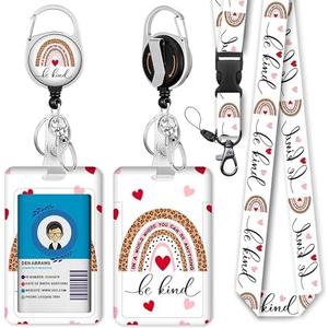 Be Kind Lanyards for ID Badges, Badge Reel Retractable Badge Holder with Lanyard for Teacher, Women, Kids, Set of 2